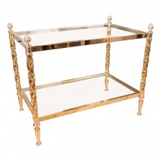 Pair of rectangular brass two tier side tables